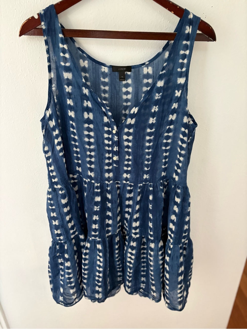 J. Crew Blue and White Tie-Dye Swim Coverup Dress Xl